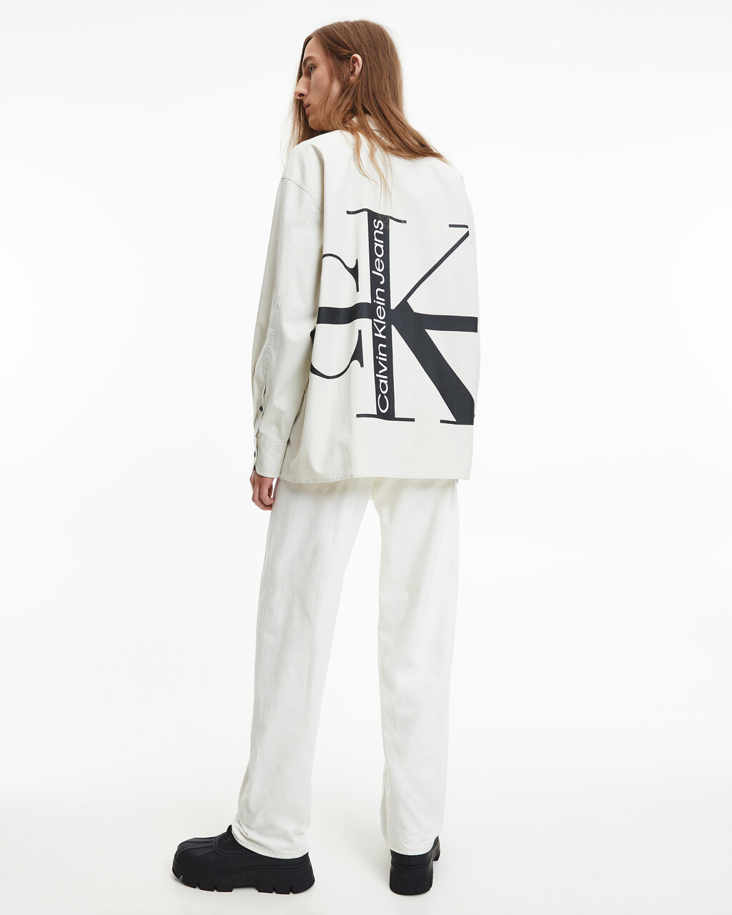 BLACK ARCHIVAL STRIKETHROUGH MONOGRAM SHIRT, Eggshell, hi-res