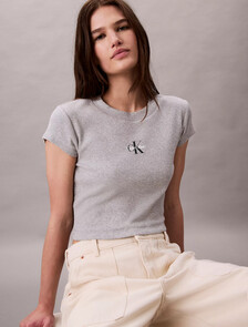 Slim Cropped Monogram T-shirt, BC06 Grey Heather, hi-res