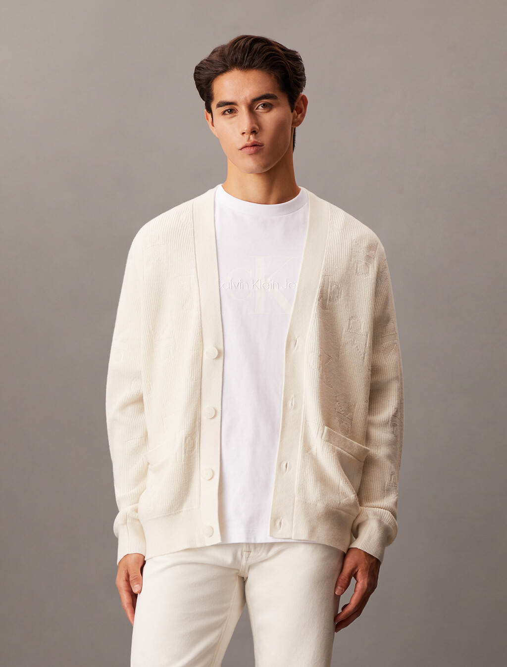 Monogram Relaxed Cardigan, Ivory, hi-res