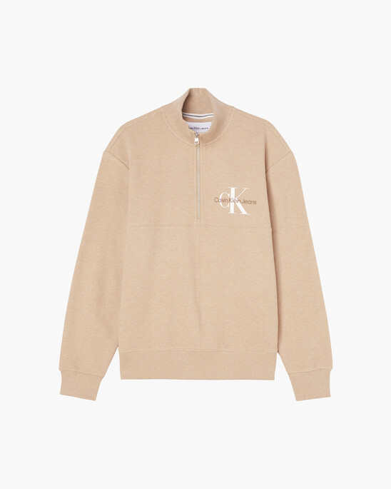Waffle Cotton Zip Neck Sweatshirt