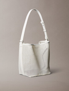 Mesh Emblem Logo Bucket Bag with Pouch, White Alyssum, hi-res