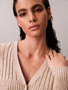 Cotton Mouline Rib Cardigan, Tuscan Beige Space Dye, hi-res