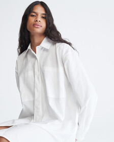 府綢棉長袖裇衫連身裙, Brilliant White, hi-res