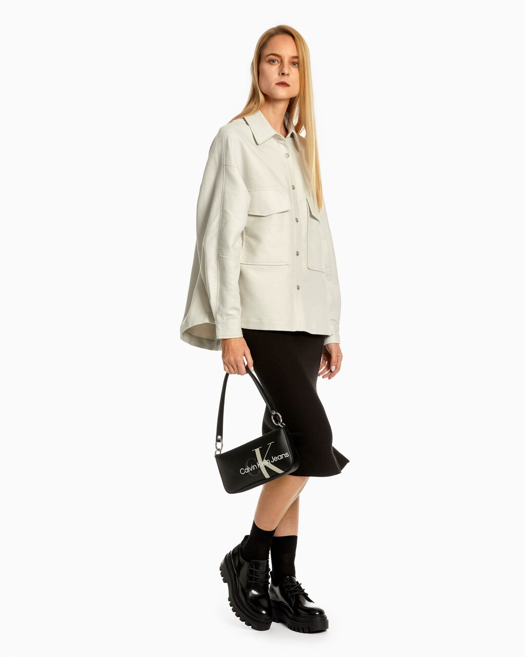 Relaxed Cotton Shacket, Stratus Grey, hi-res