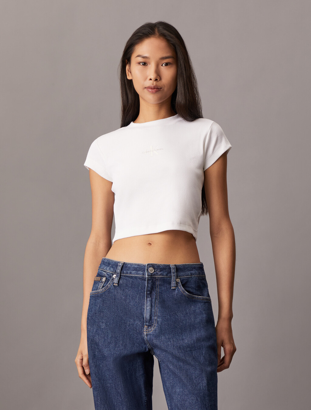 Monogram 貼身羅紋針織 T 裇, Bright White, hi-res