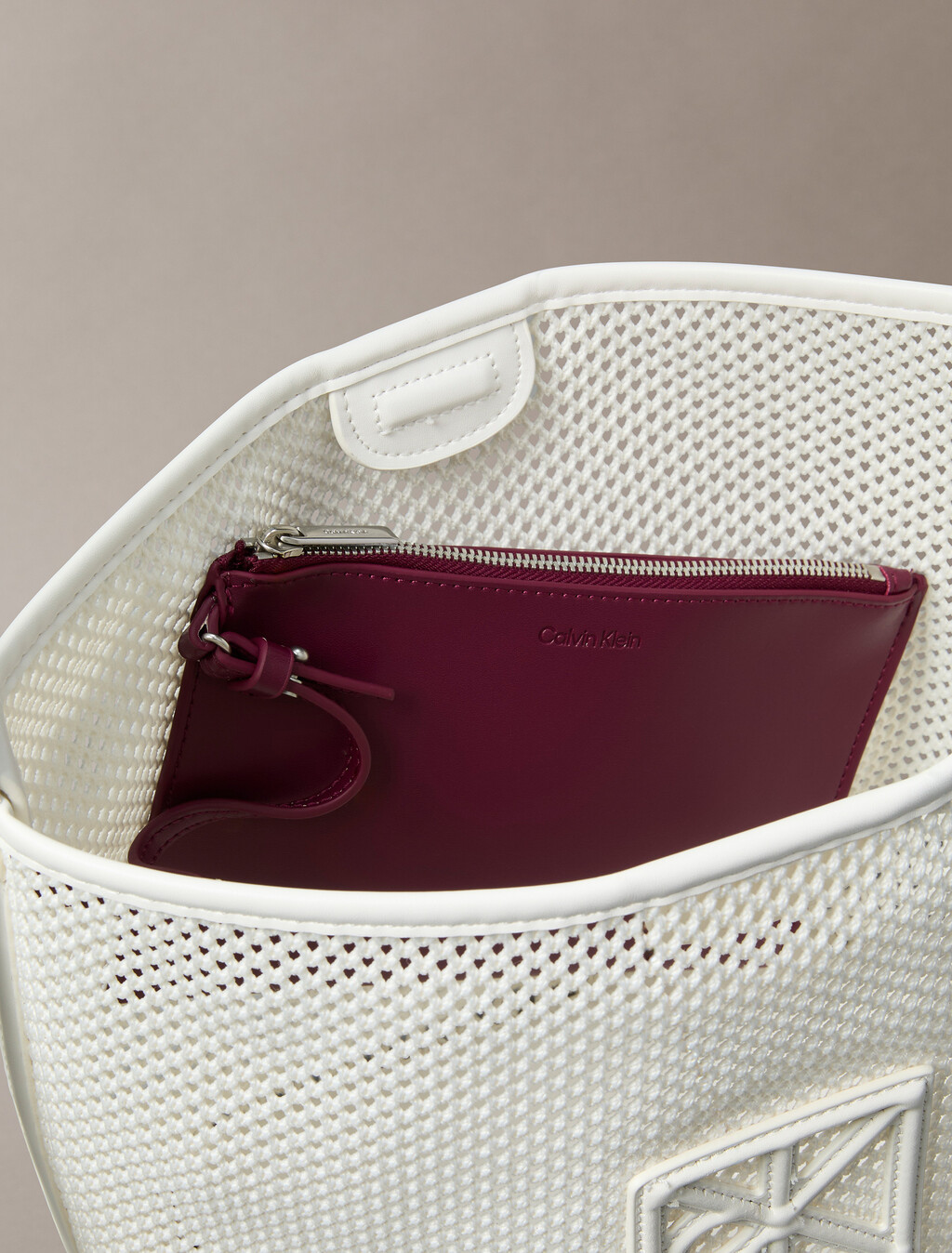 Mesh Emblem Logo Bucket Bag with Pouch, White Alyssum, hi-res