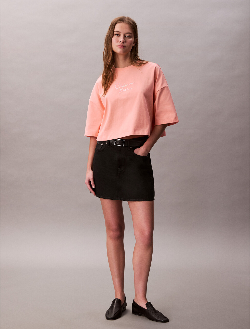 Boxy Cropped Logo T-shirt, Powder Orange, hi-res