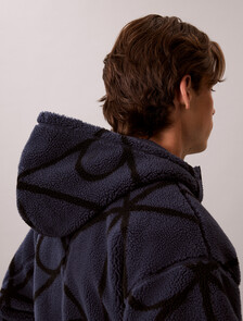 Sherpa Fleece Emblem Zip Hoodie, Blue Nights, hi-res