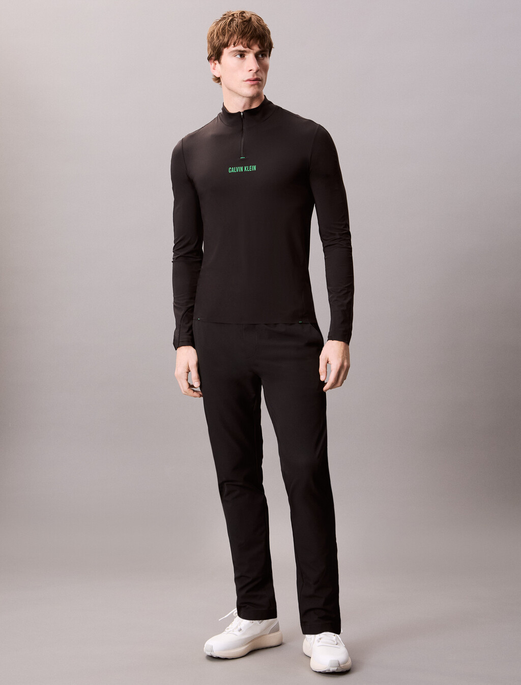 Sheer Alpaca Fine Gauge Crewneck Sweater, BLACK W/ BLOSSOM GREEN LOGO, hi-res