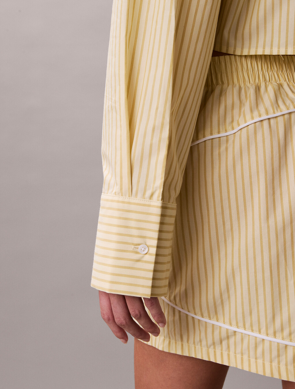 Cropped Cotton Poplin Pyjama Top, SERA STRIPE PEAR SORBET, hi-res