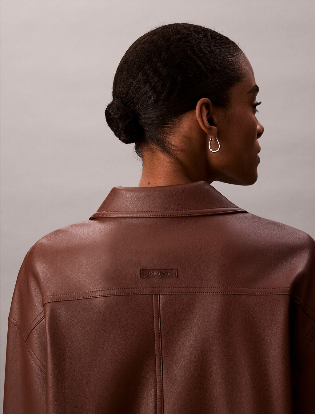 Relaxed Faux Leather Shirt, Rocky Road, hi-res
