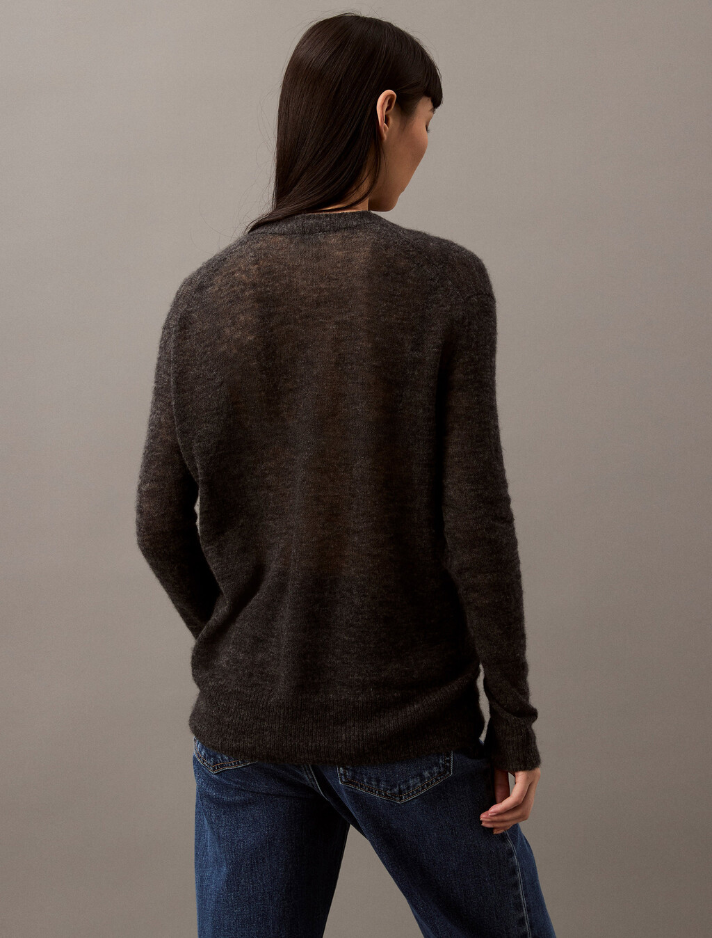 Sheer Alpaca Open Gauge Cardigan, B85 Gun Metal Heather, hi-res