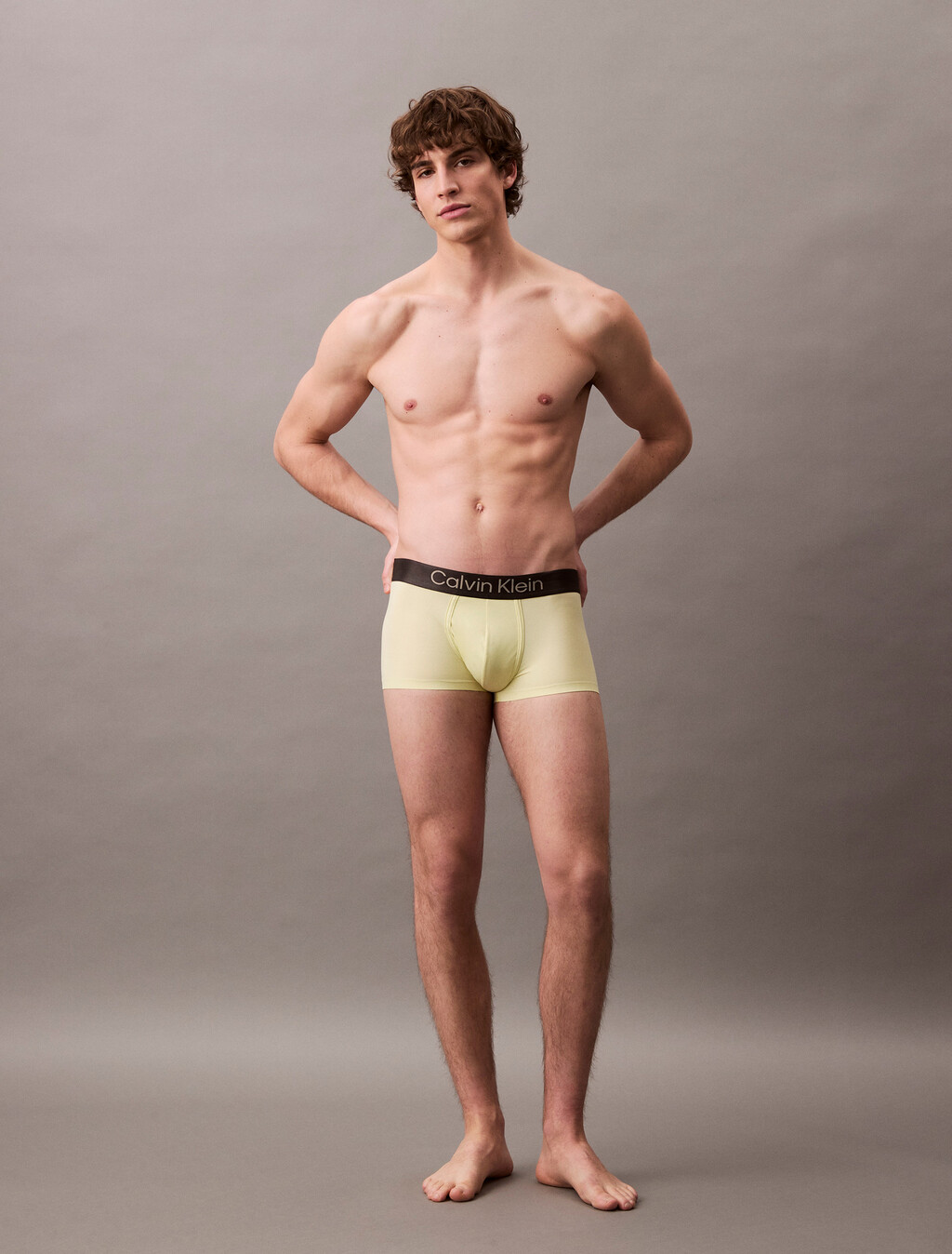 Brushed Microfiber Stretch Low Rise Trunk, Pale Lime Yellow, hi-res