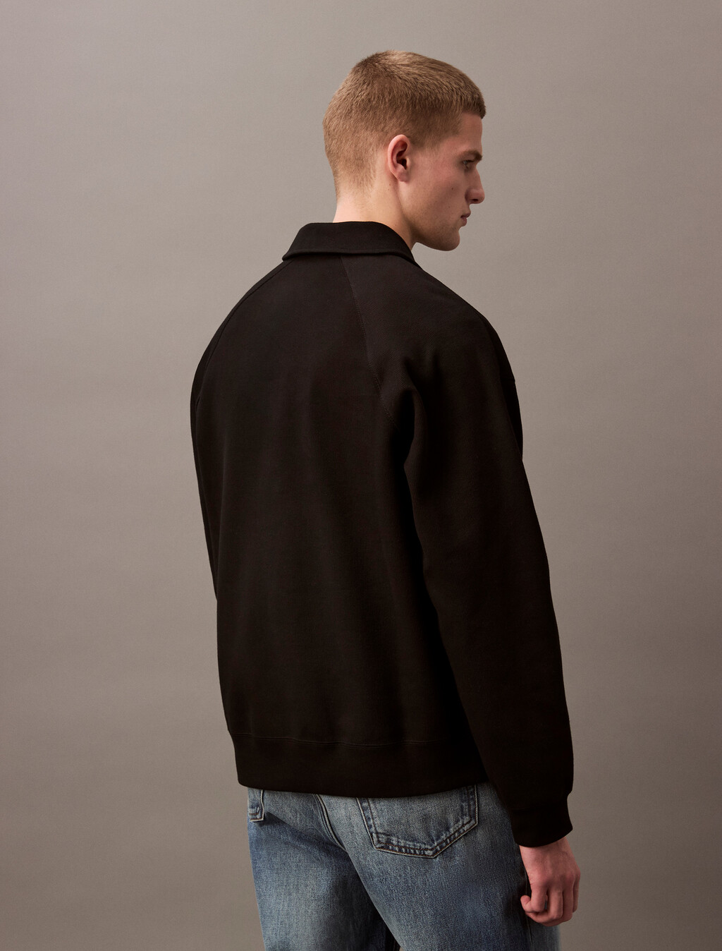羅紋標誌貼飾拉鍊 Polo 衫, Black, hi-res