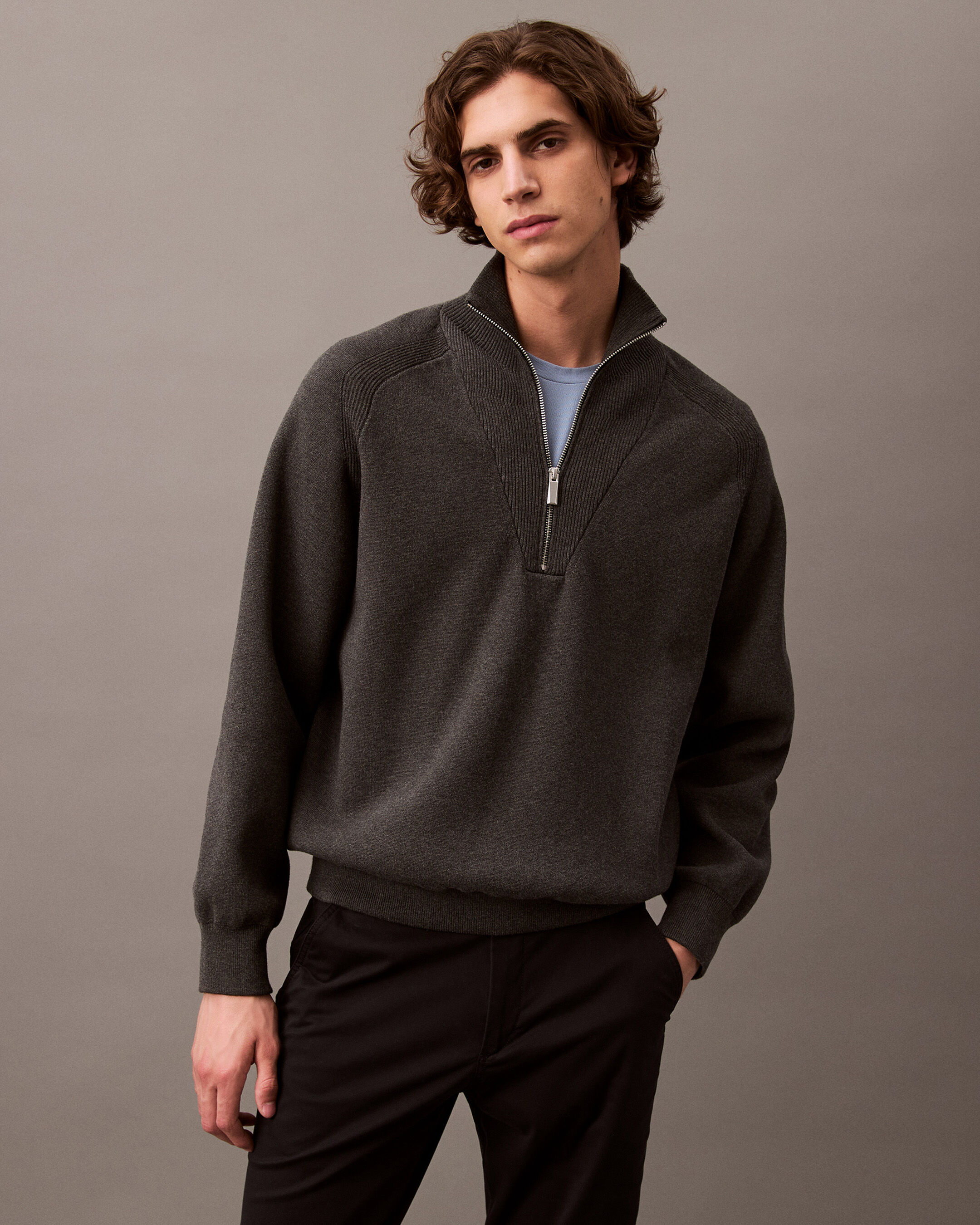 Tech Knit Quarter Zip Sweater grey Calvin Klein Hong Kong