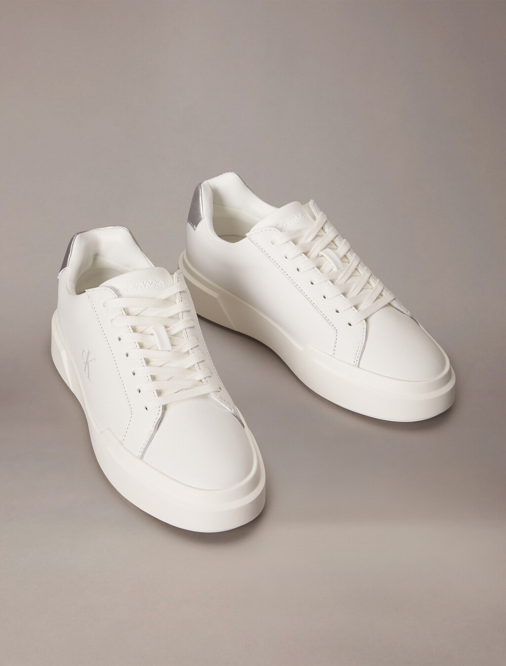 Leather Durable Traction NYC Trainers, Bright White/Silver, hi-res