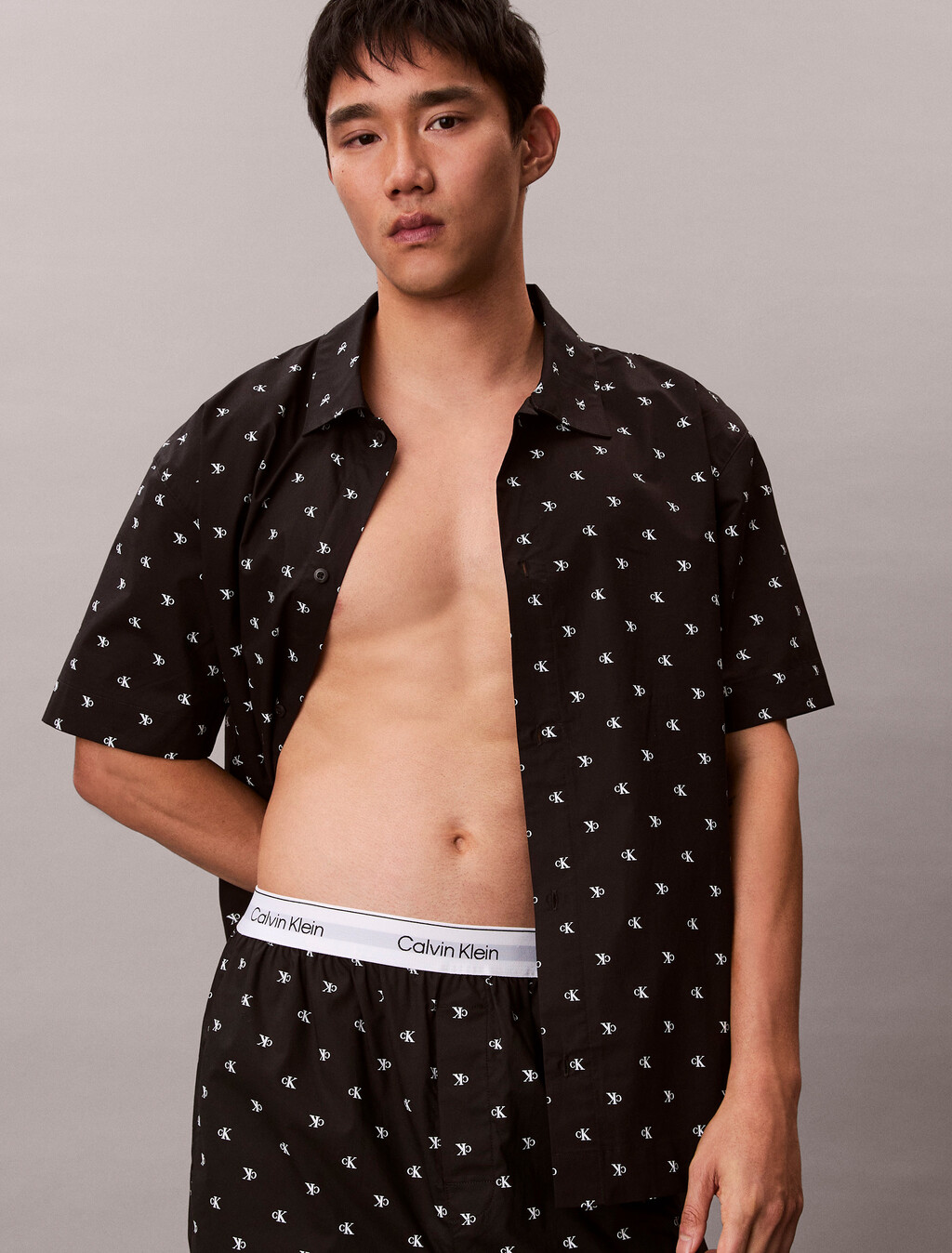 府綢棉睡裝襯衫, DIAMOND LOGO BLACK, hi-res