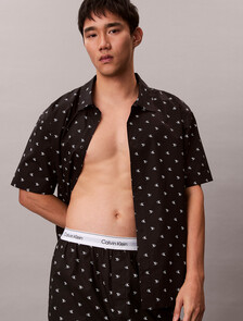 府綢棉睡裝襯衫, DIAMOND LOGO BLACK, hi-res