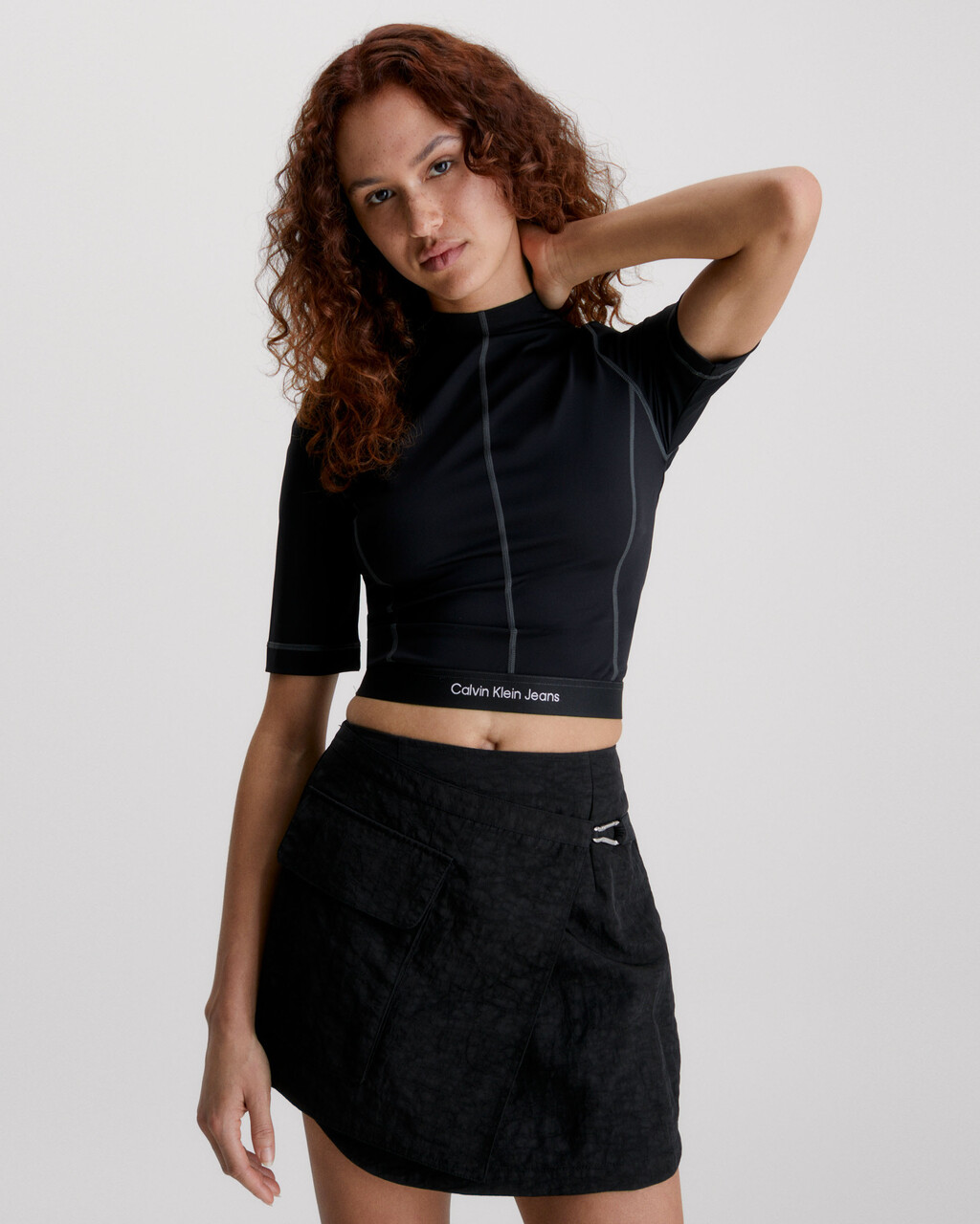Slim Stretch Cut Out Top, CK BLACK, hi-res