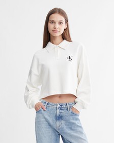 學院風 Polo 領套頭衛衣, Ivory, hi-res