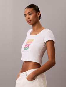 Slim Stretch Logo T-shirt - Pride, Bright White, hi-res