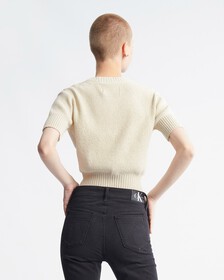 優雅雪尼爾短袖毛衣, EGGSHELL, hi-res