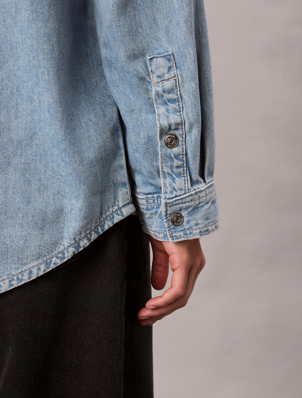 Cotton Linen Denim Shirt, AARON INDIGO, hi-res
