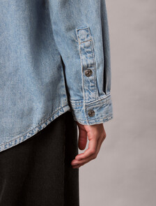 Cotton Linen Denim Shirt, AARON INDIGO, hi-res
