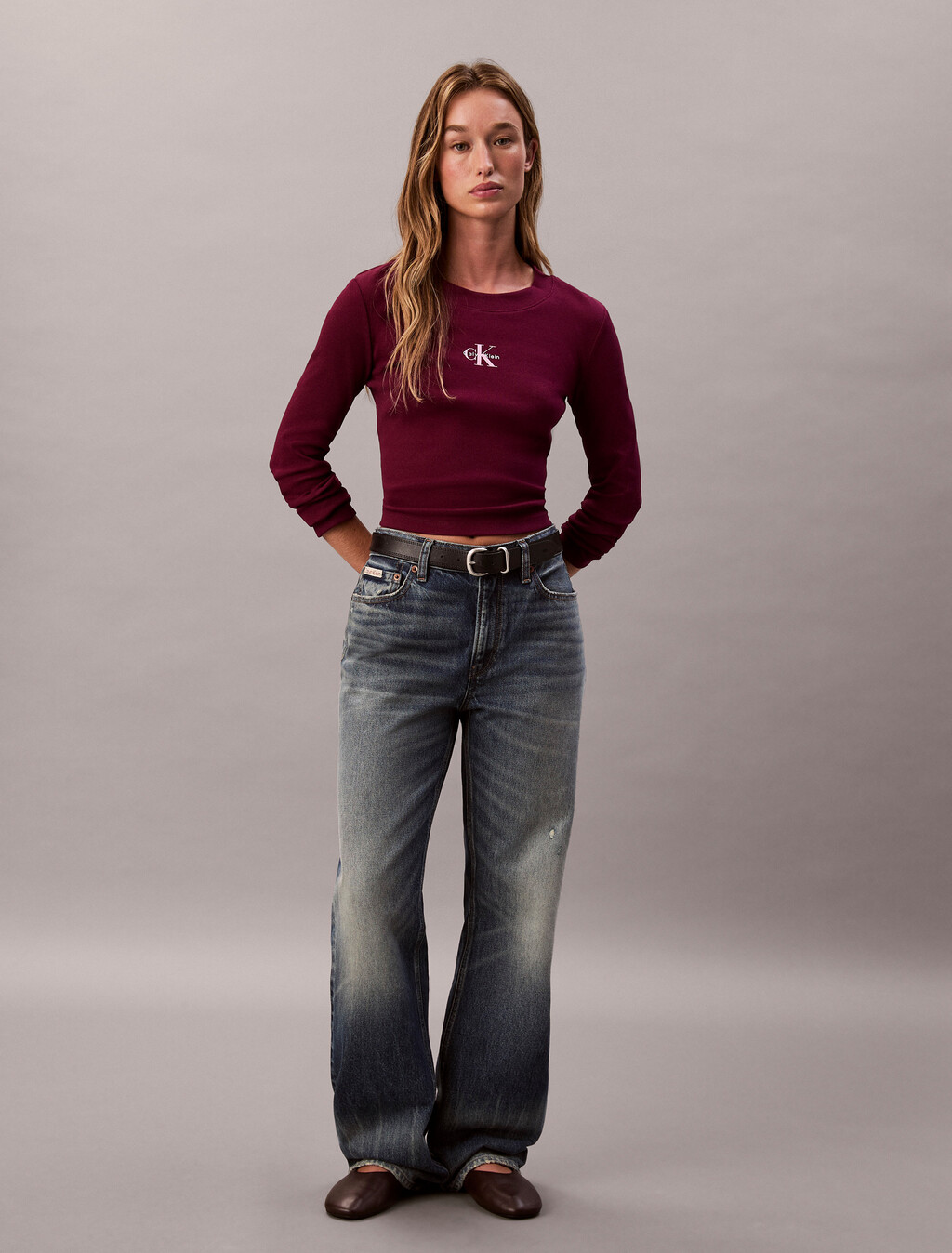 Monogram Logo Long Sleeve Baby Tee, Berry Glaze, hi-res