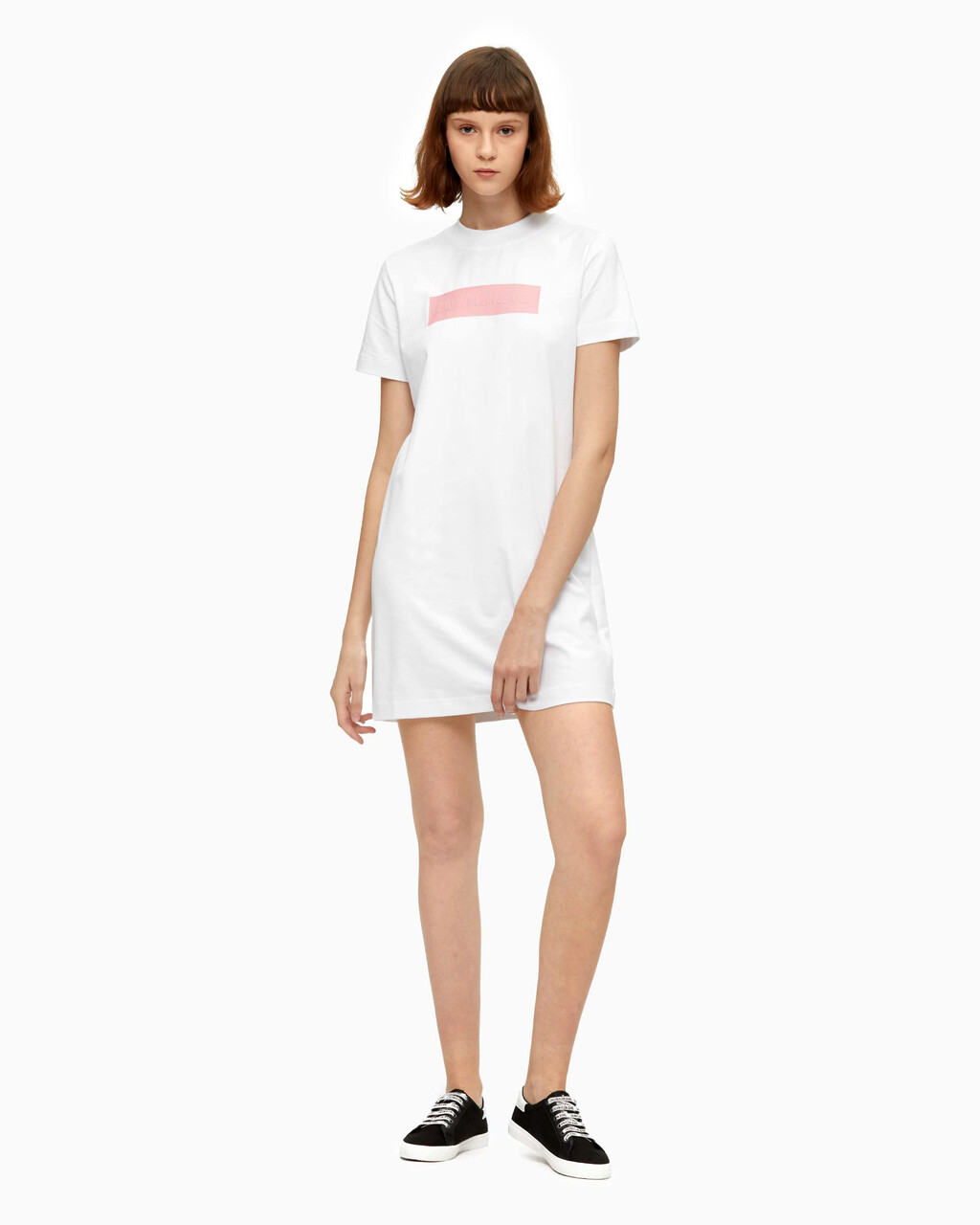 BLOCK LOGO T-SHIRT DRESS, Bright White/Soft Berry, hi-res