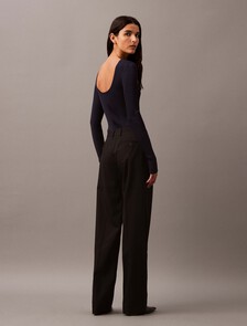 低腰羊毛華達呢混紡長褲, Black Beauty, hi-res