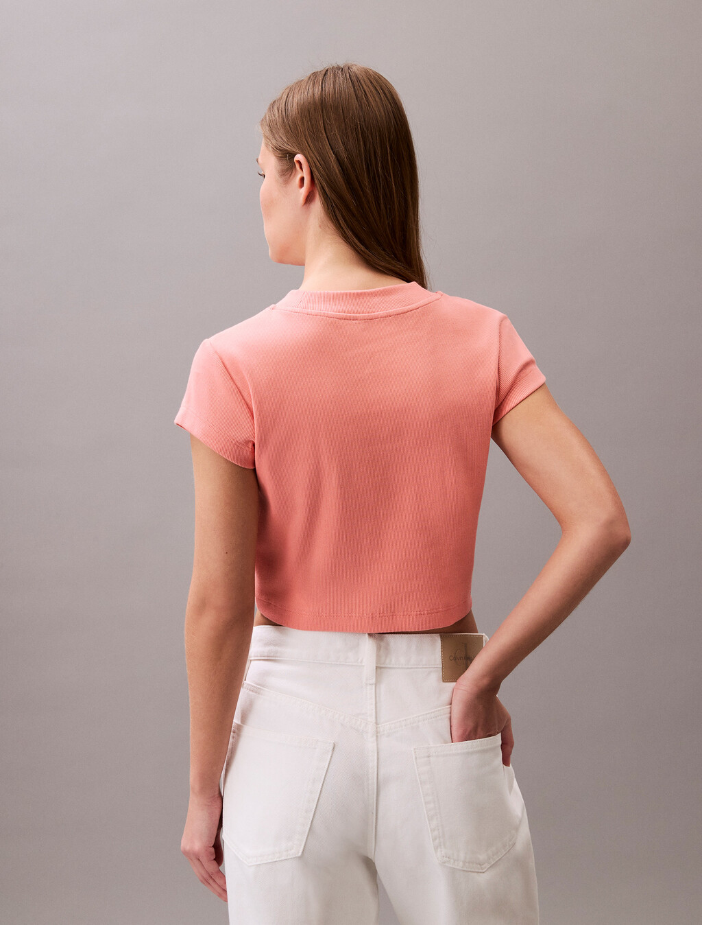 Slim Cropped Monogram T-shirt, Powder Orange, hi-res