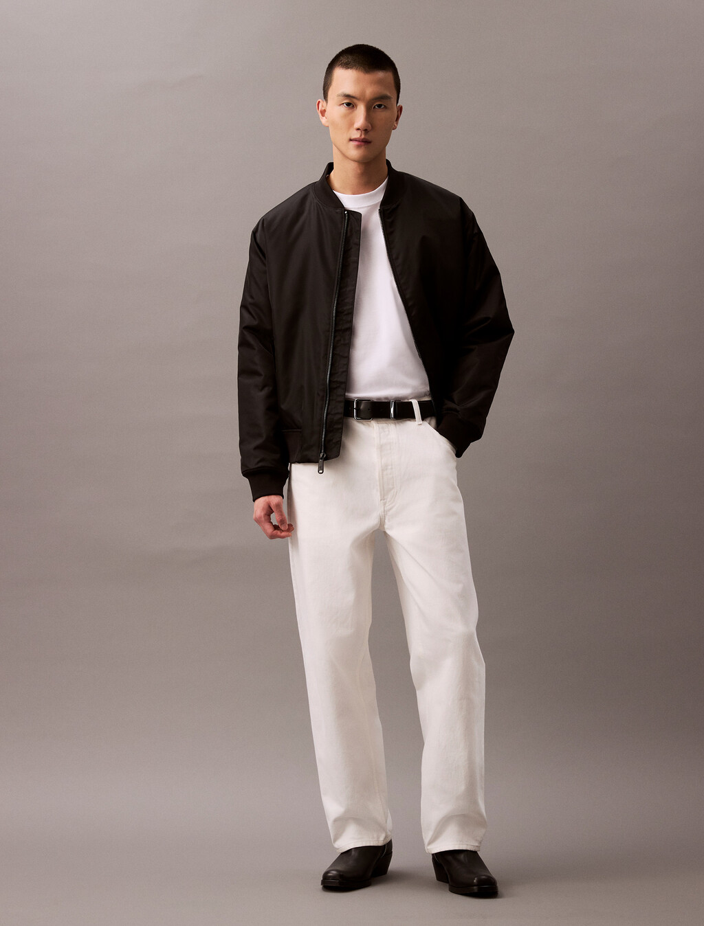 Calvin Logo 圓領上衣, Brilliant White, hi-res