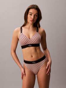 Lightly Lined Bralette - Graphic Monogram Microfibre Stretch, MINI STEPPING LOGO BRIGHT PEACH, hi-res