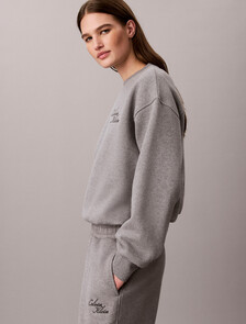 Cotton Fleece Bubble Hem Sweatshirt, Medium Grey Heather, hi-res