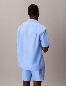 Cotton Crest Logo Pyjama Top, SLIM STRIPE BLUE DESCENT, hi-res