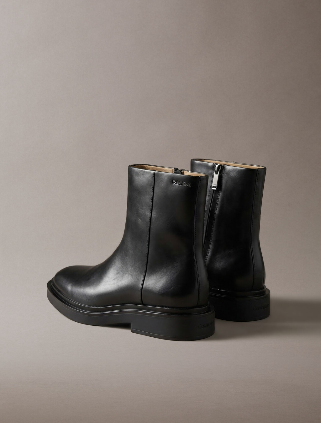 Leather Zip Ankle Boots, Triple Black, hi-res
