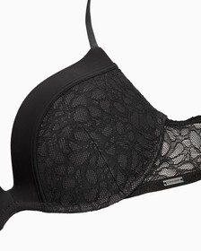 Ck Black Graphic Lace Push Up Plunge Bra, Black, hi-res