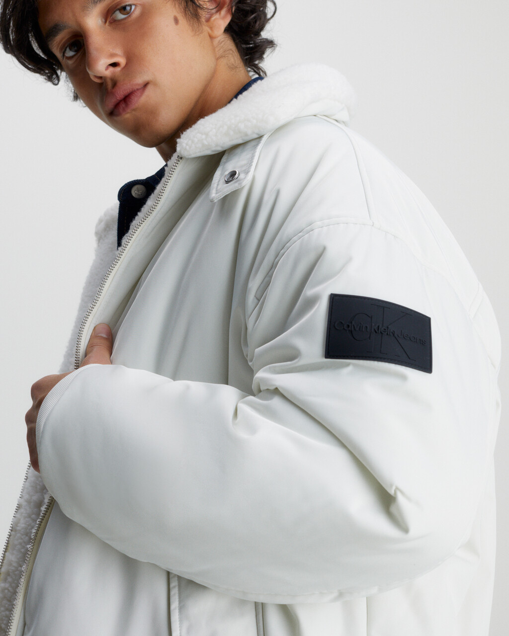 Reversible Sherpa Bomber Jacket, Ivory, hi-res