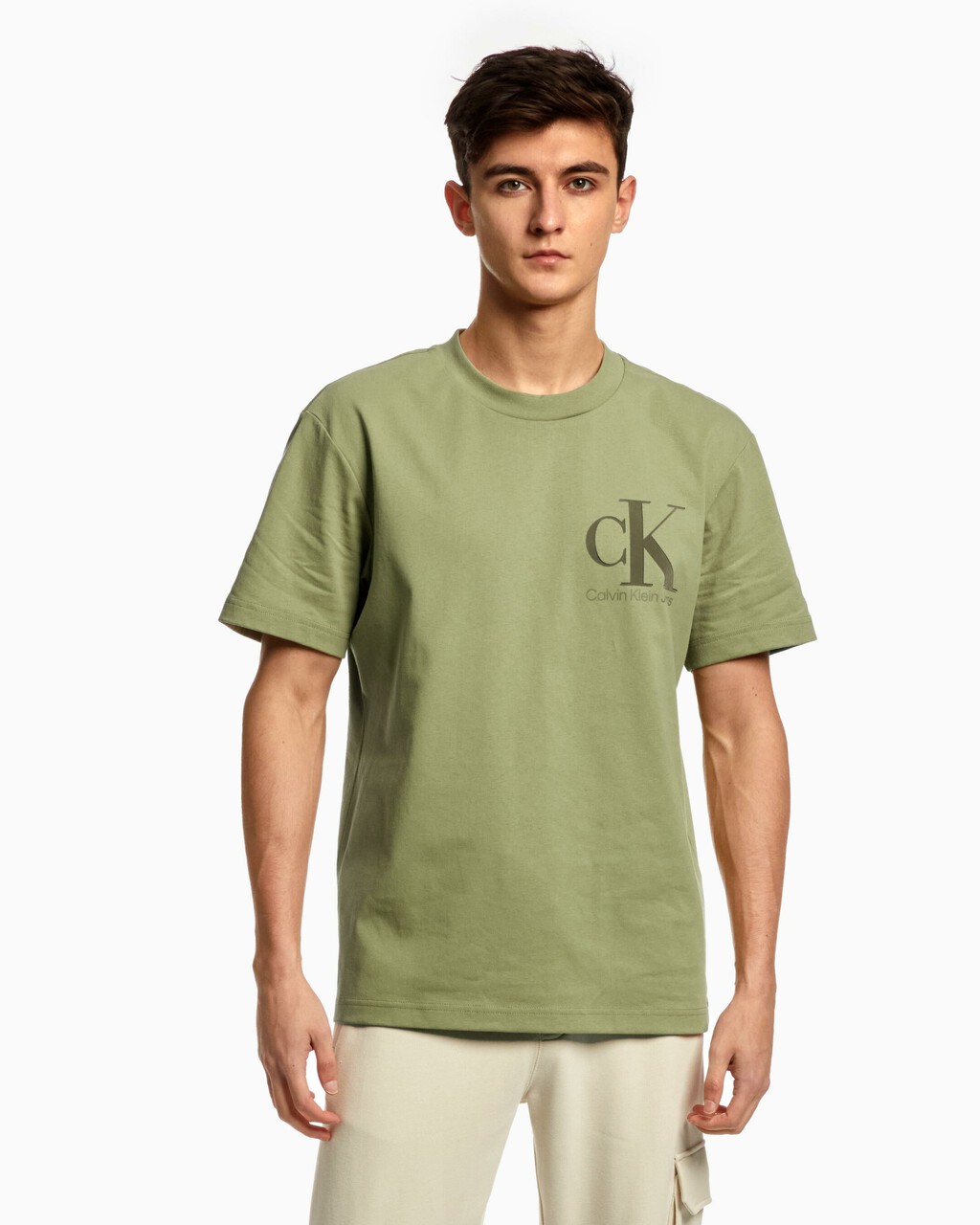 REIMAGINED NATURE FLOCKED LOGO RELAXED TEE, Faded Olive, hi-res