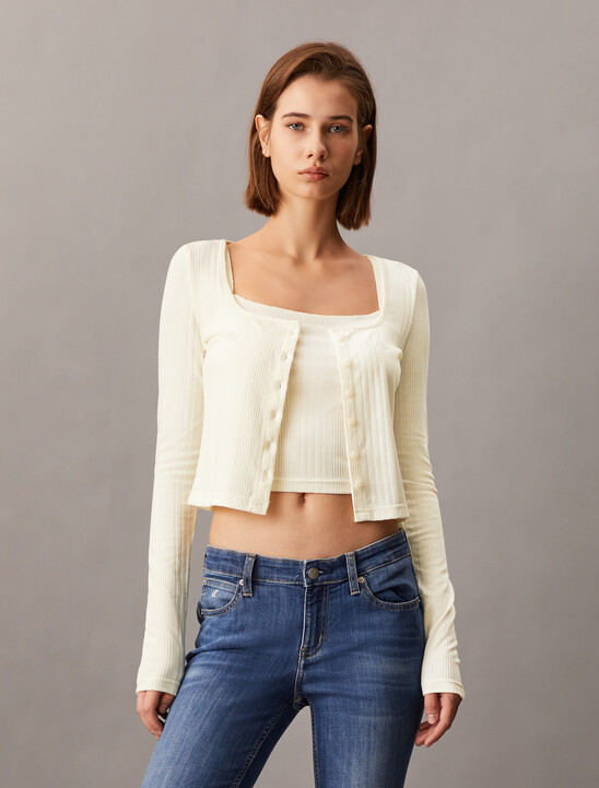 2 in 1 Rib Knit Slim Cardigan