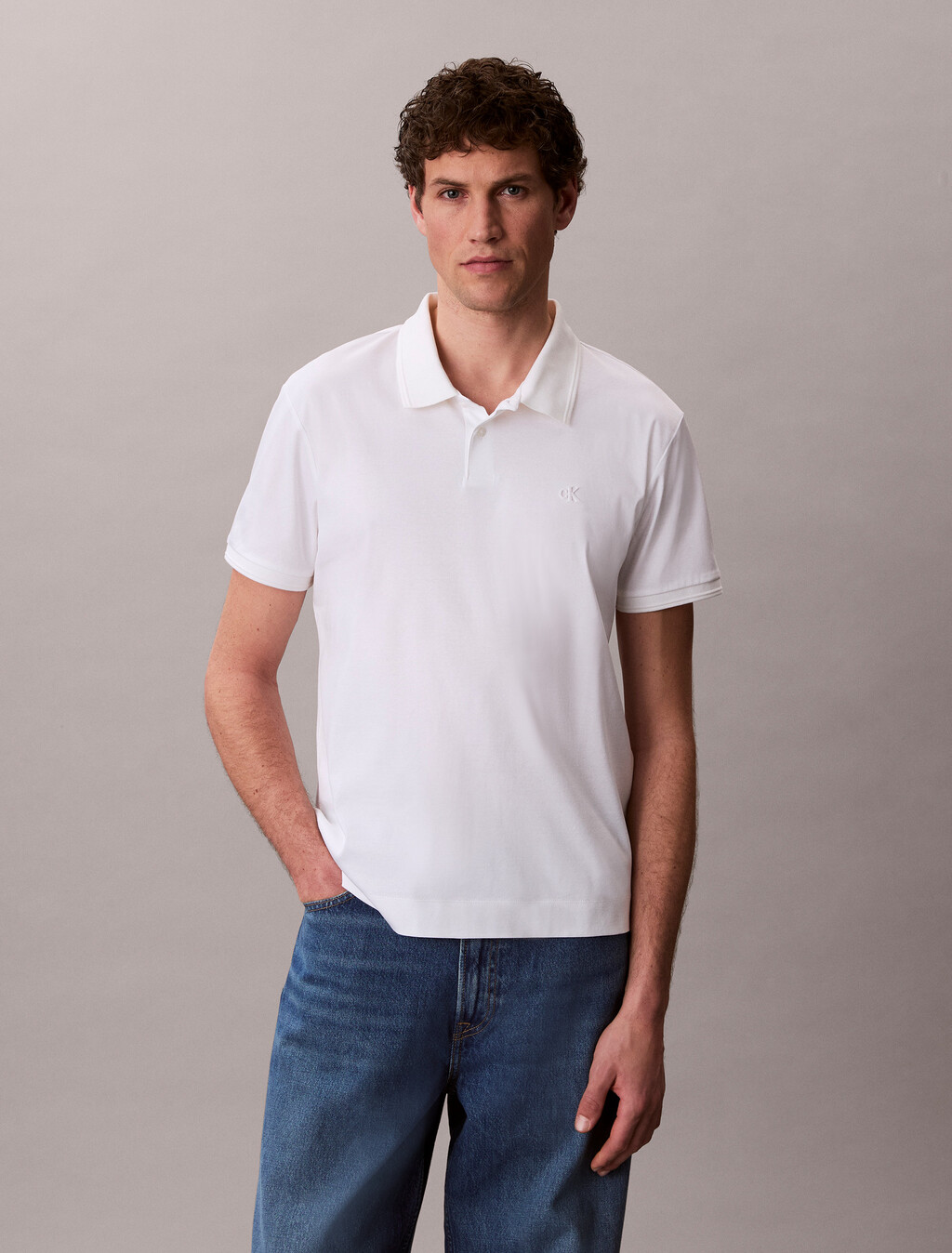 Mercerized Slim Polo, Bright White, hi-res