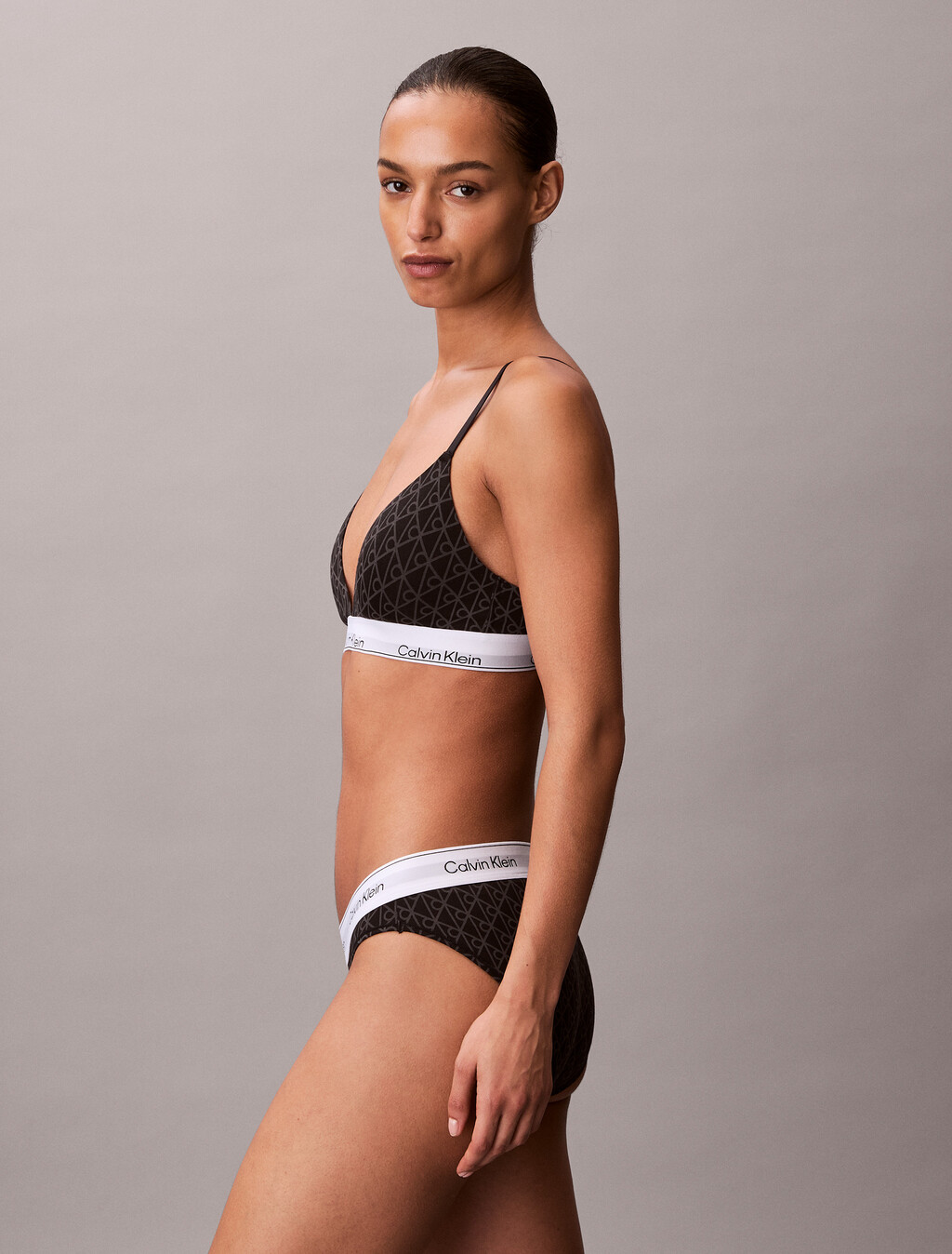 Lightly Lined Triangle Bralette - Icon Cotton Modal, SEAMLESS EMBLEM+BLACK/ASHFORD GRAY, hi-res