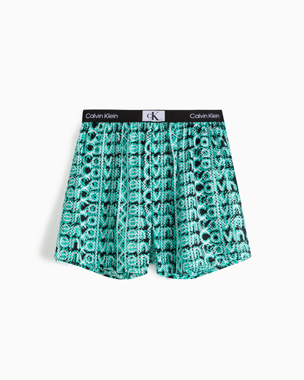 CALVIN KLEIN 1996 梭織棉質平角內褲, LAYERED WAVY LOGO PRINT_FRESH PEPPERMINT, hi-res