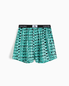 CALVIN KLEIN 1996 梭織棉質平角內褲, LAYERED WAVY LOGO PRINT_FRESH PEPPERMINT, hi-res