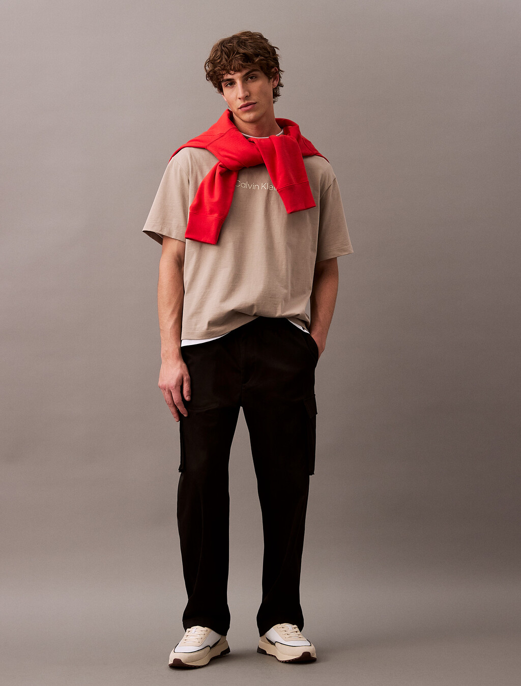 Calvin Logo 圓領上衣, Vintage Khaki, hi-res