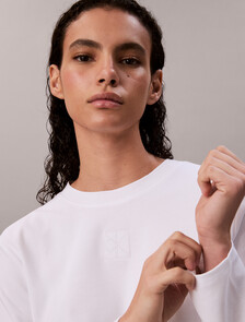 Interlock Cotton Emblem Mock Neck Tee, Brilliant White, hi-res