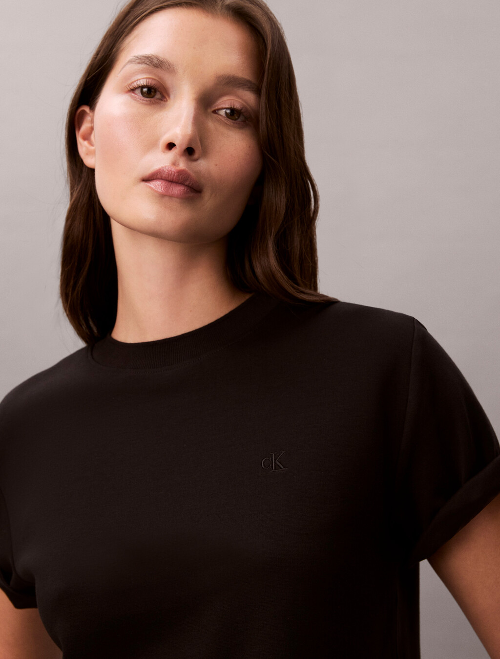 Monogram 標誌短版雙針織 T 恤, Black, hi-res