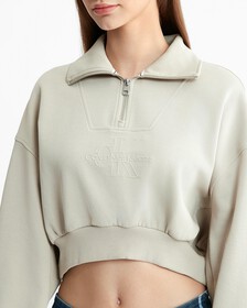 Modern Function Embossed Half Zip Polo Neck Sweatshirt, Plaza Taupe, hi-res