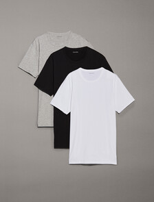 3 件套組彈力棉質圓領 T 恤, BLACK/GREY HEATHER/WHITE, hi-res